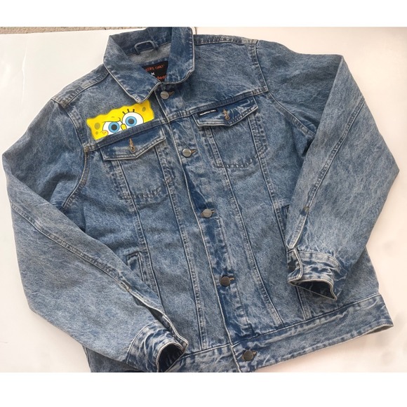 Members Only Other - Members‎ Only x Nickelodeon SpongeBob Denim Jacket Blue Acid Wash MN050128 Large